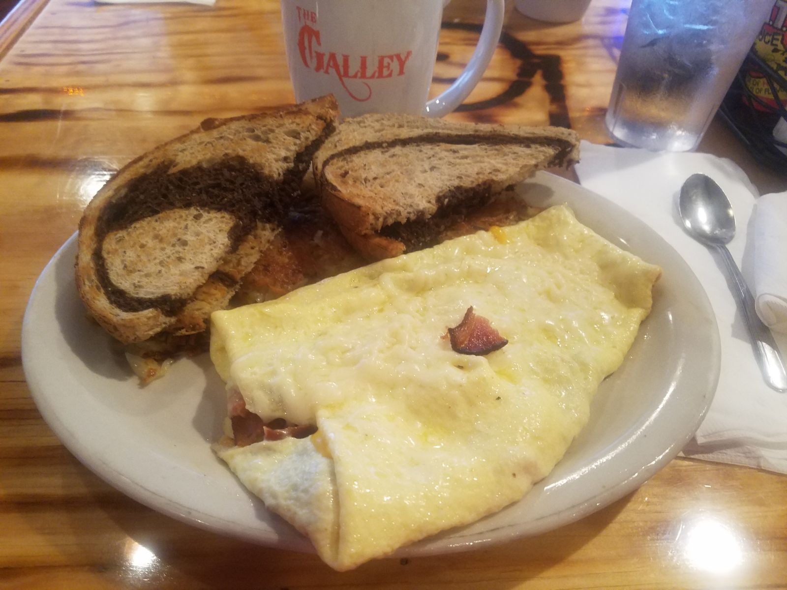 An omelet served with toast at The Galley in Morgan City.